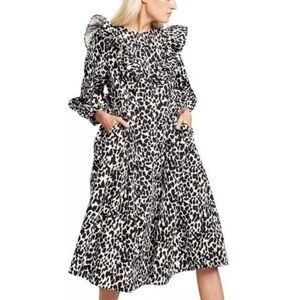 Sandy Liang x Target Edgy Midi Dress Black White Leopard Ruffle Size Small